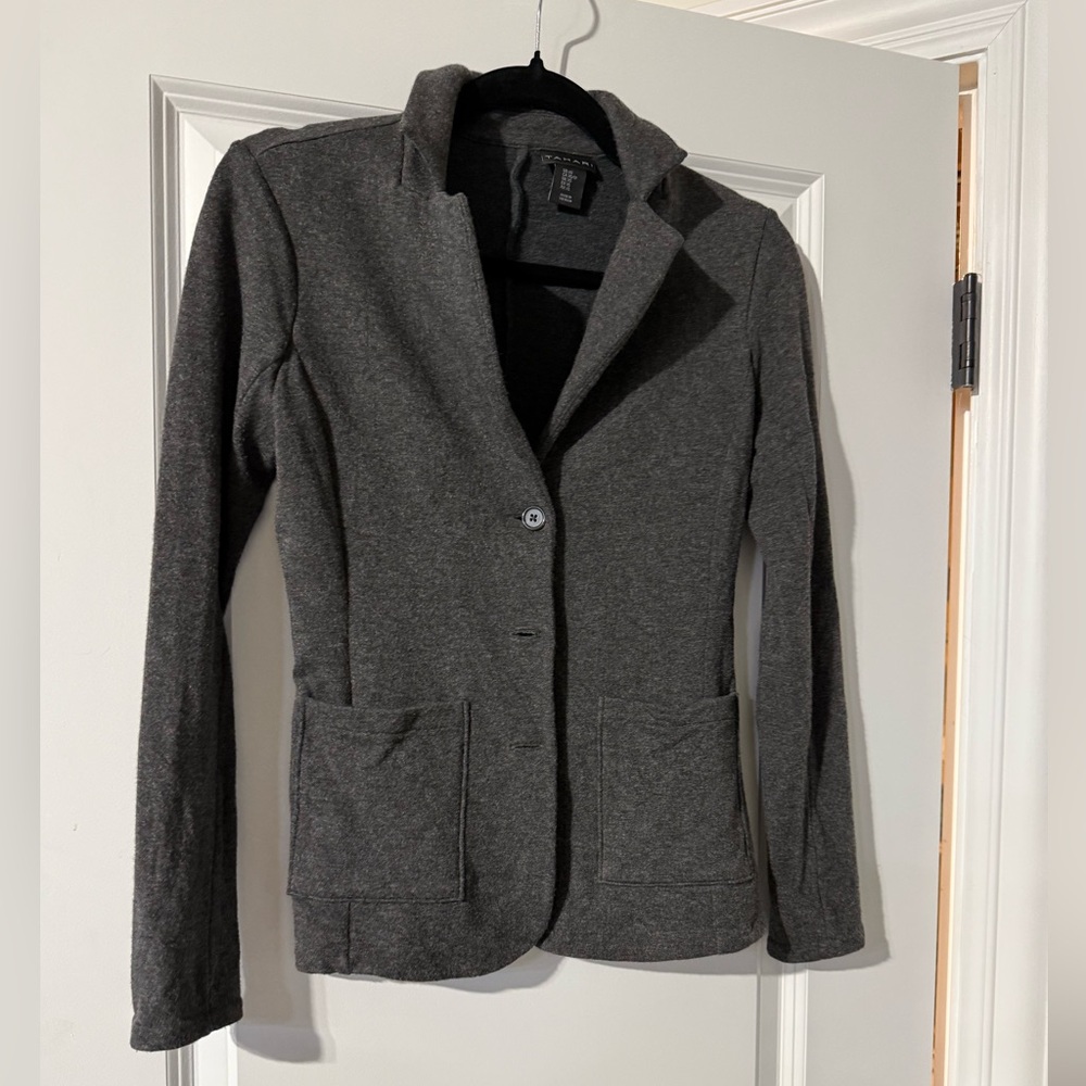 Tahari Gray Blazer Fitted Knit Jacket